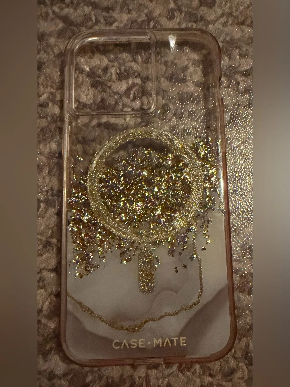 BNWOT Case-Mate Clear iPhone 15 Pro Max Case with Gold Glitter and Marble Accent